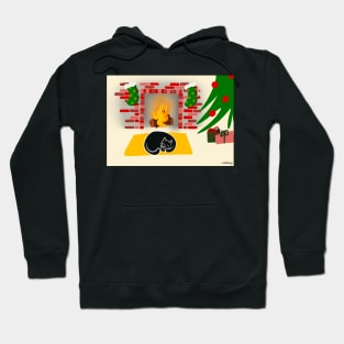 Christmas Kitty by the Fireplace Hoodie